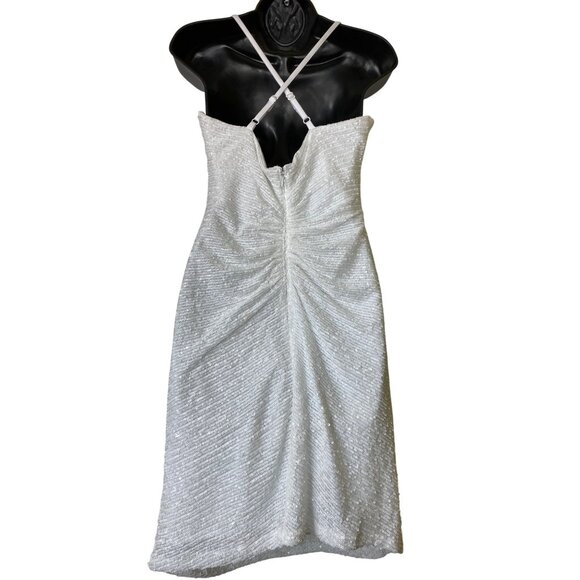 Sexy White Sequin Sleeveless‎ Dress Size 10 Stretch Marilyn Monroe Party Glamour - Picture 2 of 6